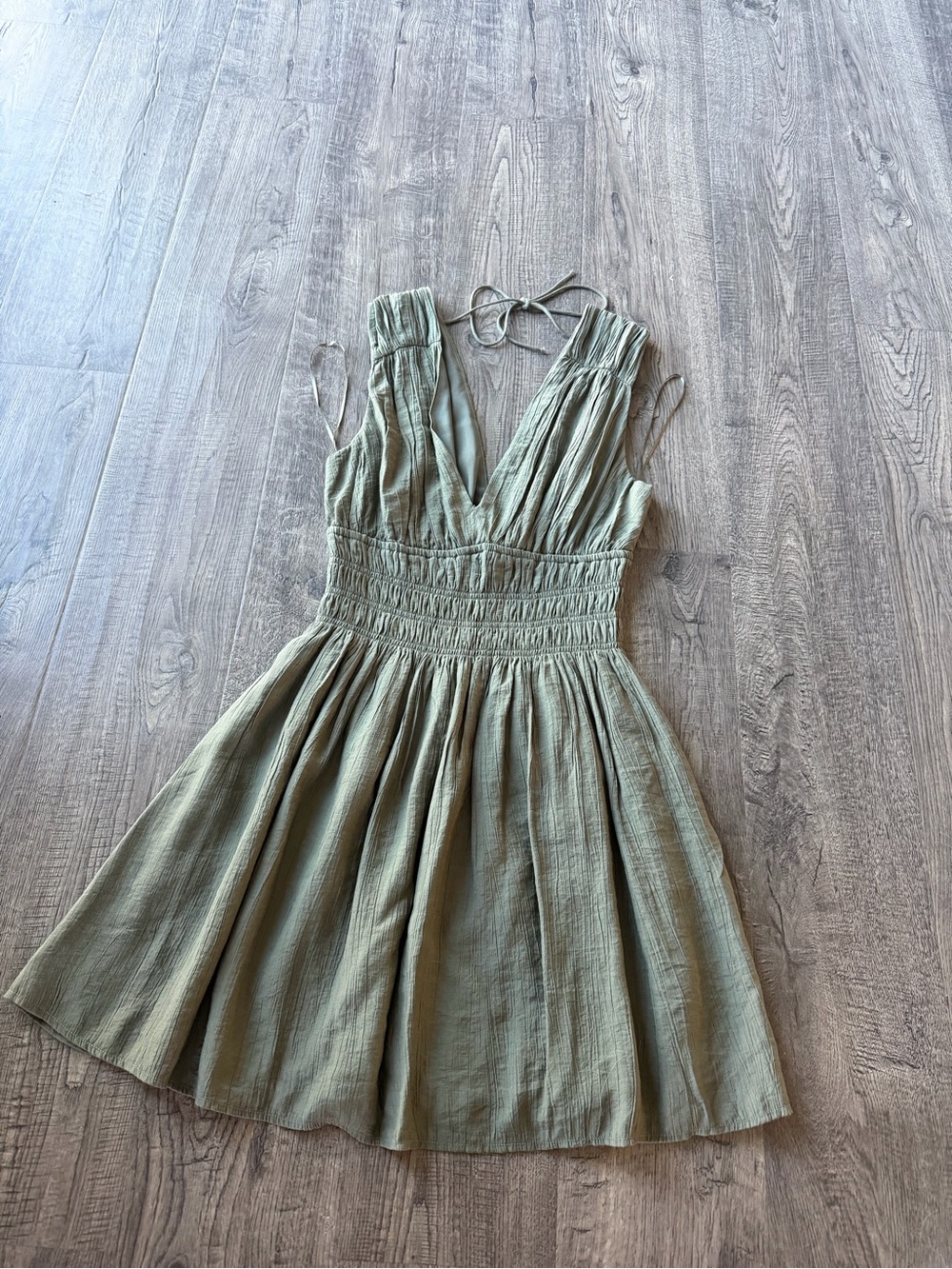 Abercrombie & Fitch Olive Green Smocked Waist Mini Dress